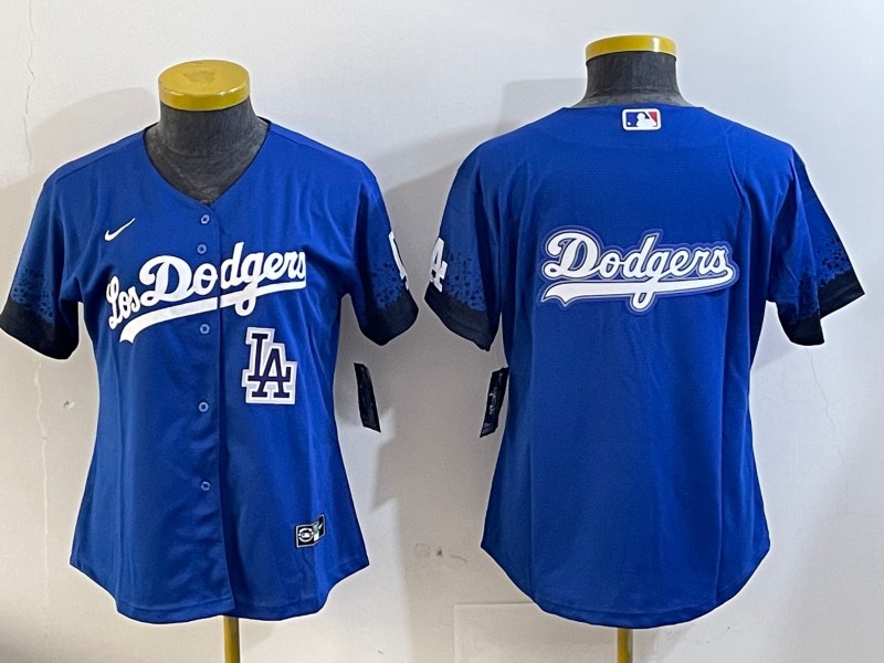 Women's Los Angeles Dodgers Blank Royal LA Big Logo City Connect Limited Stitched Baseball Jersey 03