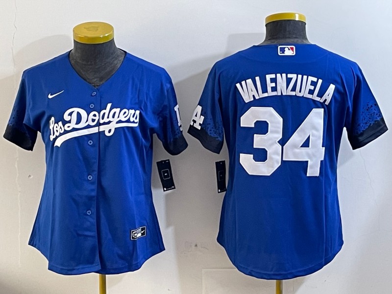 Women's Los Angeles Dodgers #34 Fernando Valenzuela Royal City Connect Limited Stitched Baseball Jersey