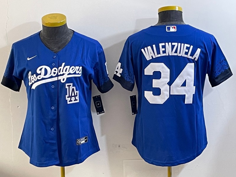 Women's Los Angeles Dodgers #34 Fernando Valenzuela Royal LA City Connect Limited Stitched Baseball Jersey