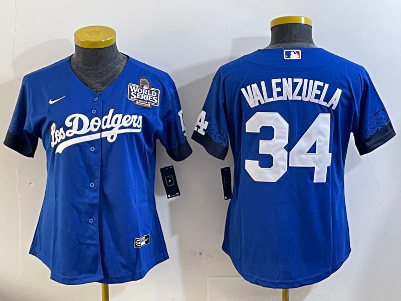 Women's Los Angeles Dodgers #34 Fernando Valenzuela Royal City Connect 2024 World Series Limited Stitched Baseball Jersey