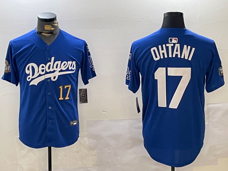 Men's Los Angeles Dodgers #17 Shohei Ohtani Royal Number 2024 World Series With Fernando Memorial Patch Limited Stitched Baseball Jersey