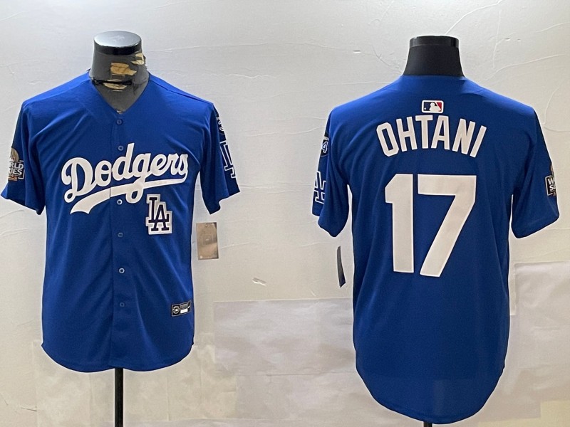 Men's Los Angeles Dodgers #17 Shohei Ohtani Royal LA 2024 World Series With Fernando Memorial Patch Limited Stitched Baseball Jersey