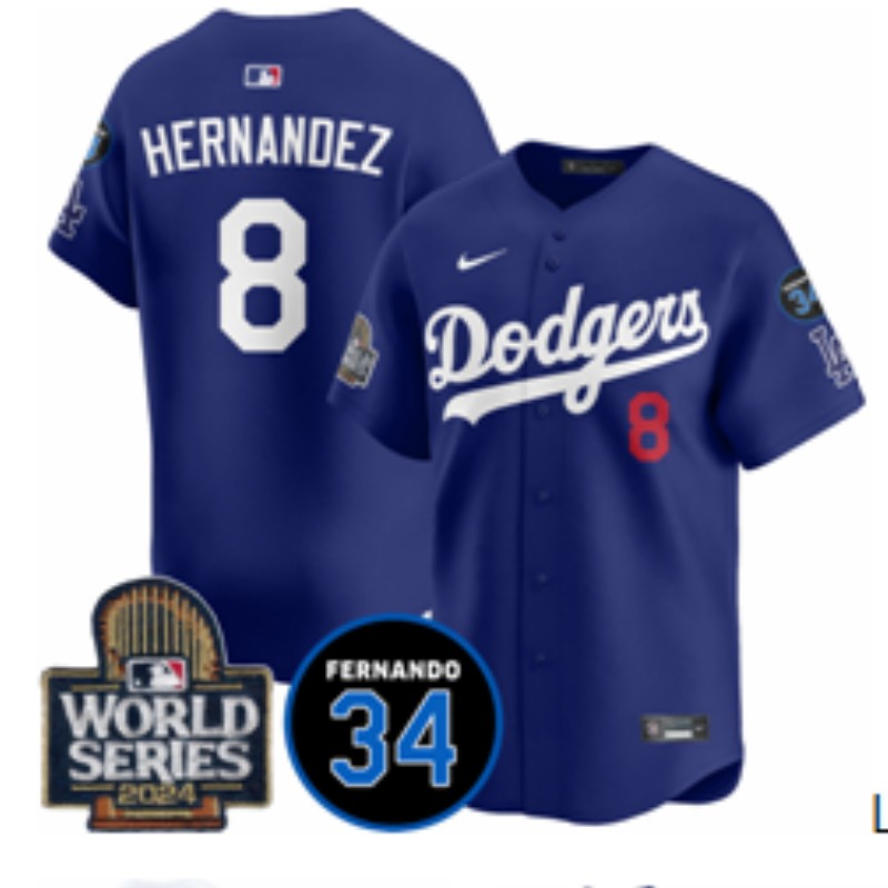 Men's Los Angeles Dodgers Nike #8 Enrique Hernandez Royal 2024 World Series With Fernando Memorial Patch Limited Stitched MLB Jersey