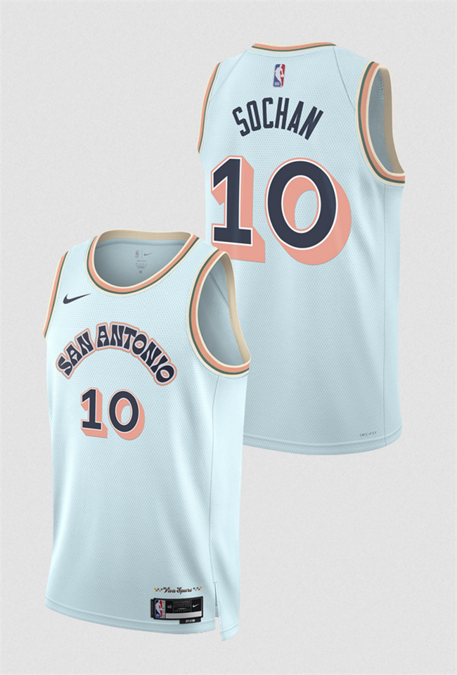 Men's San Antonio Spurs #10 Jeremy Sochan Light Blue 2024_25 City Edition Stitched Basketball Jersey