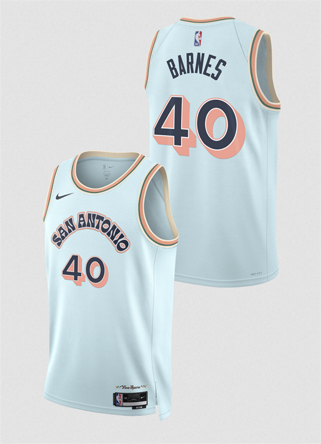 Men's San Antonio Spurs #40 Harrison Barnes Light Blue 2024_25 City Edition Stitched Basketball Jersey