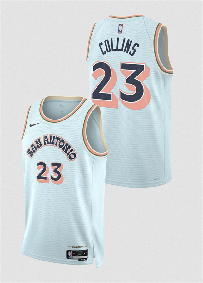 Men's San Antonio Spurs #23 Zach Collins Light Blue 2024_25 City Edition Stitched Basketball Jersey