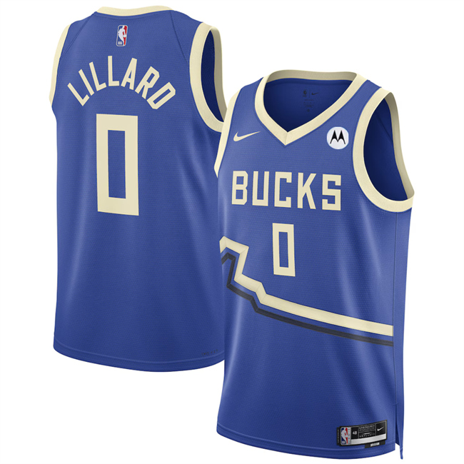 Men's Milwaukee Bucks #0 Damian Lillard Royal 2024_25 City Edition Stitched Basketball Jersey