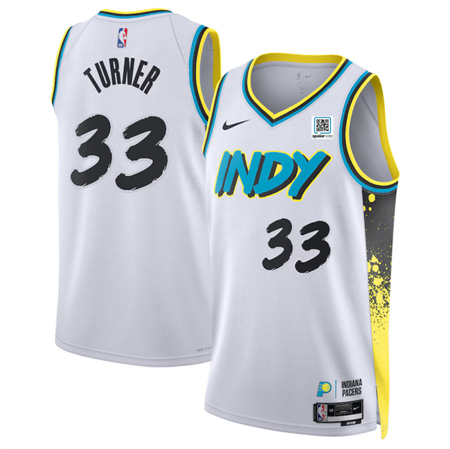 Men's Indiana Pacers #33 Myles Turner White 2024_25 City Edition Stitched Basketball Jersey