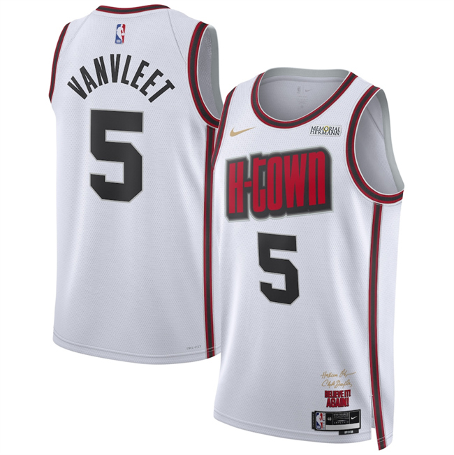 Men's Houston Rockets #5 Fred VanVleet White 2024_25 City Edition Stitched Jersey