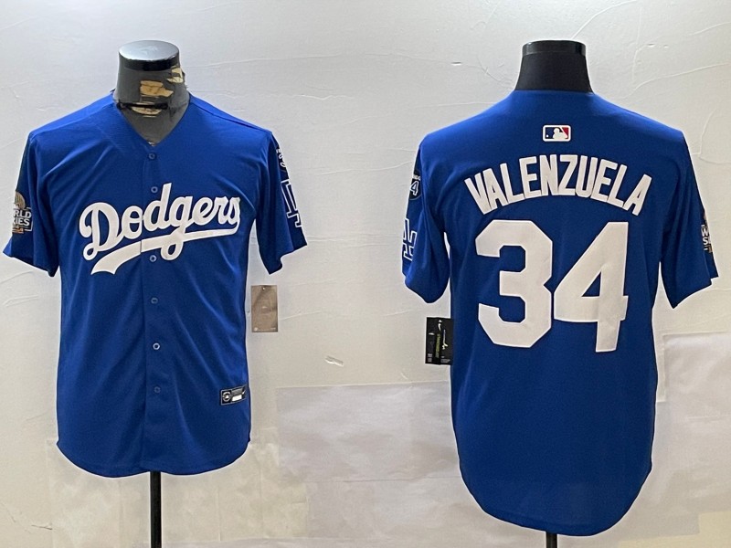 Men's Los Angeles Dodgers #34 Fernando Valenzuela Royal 2024 World Series With Fernando Memorial Patch Alternate Limited Stitched Baseball Jerseys