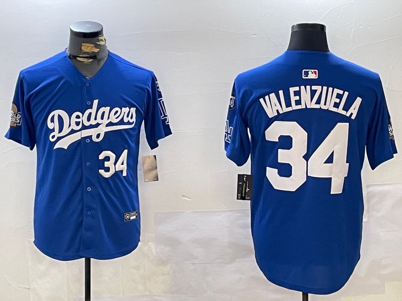 Men's Los Angeles Dodgers #34 Fernando Valenzuela Royal Number 2024 World Series With Fernando Memorial Patch Alternate Limited Stitched Baseball Jersey