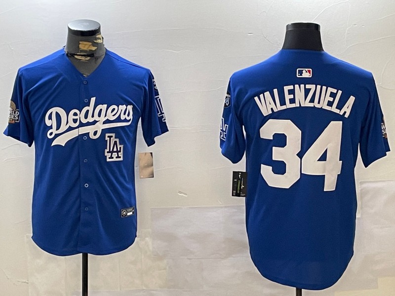 Men's Los Angeles Dodgers #34 Fernando Valenzuela Royal LA 2024 World Series With Fernando Memorial Patch Alternate Limited Stitched Baseball Jersey