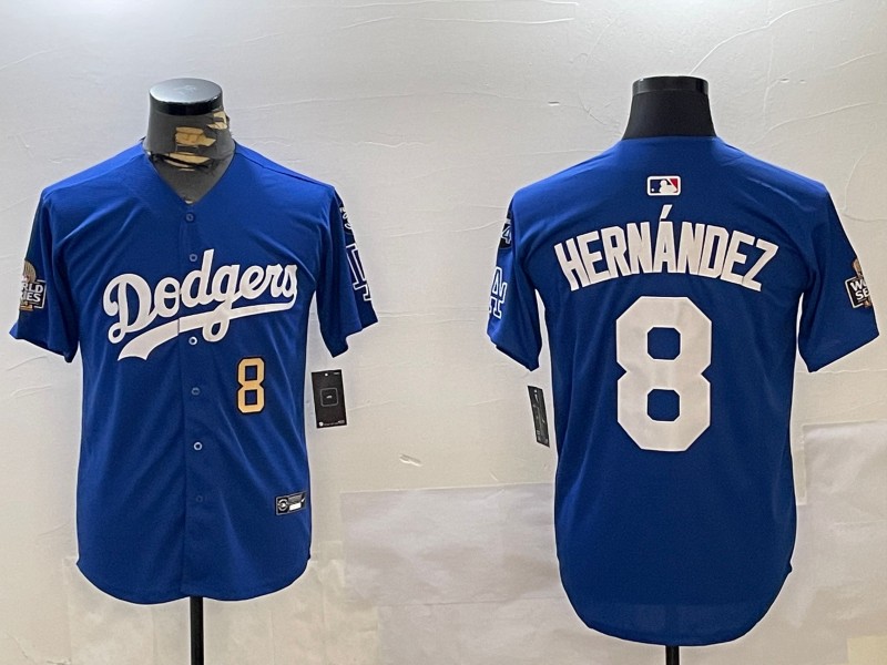 Men's Los Angeles Dodgers Nike #8 Enrique Hernandez Royal Number 2024 World Series With Fernando Memorial Patch Limited Stitched MLB Jerseys