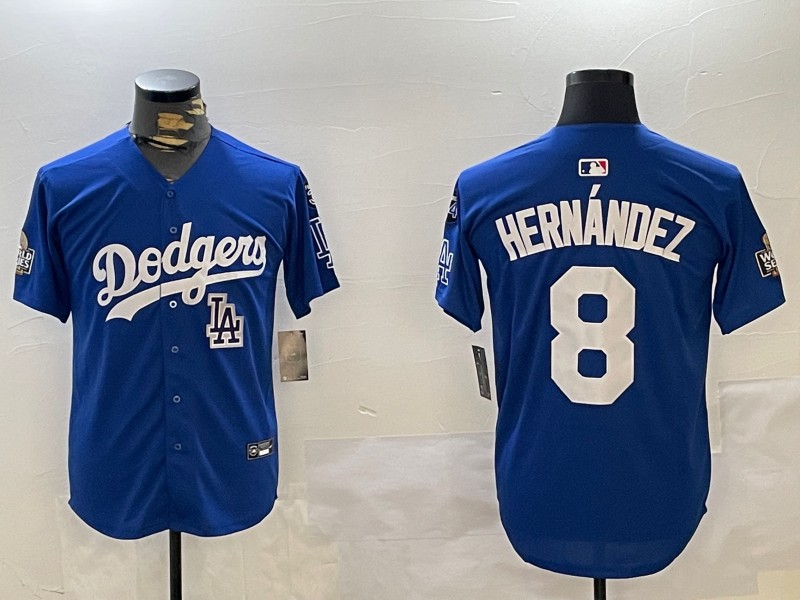 Men's Los Angeles Dodgers Nike #8 Enrique Hernandez Royal LA 2024 World Series With Fernando Memorial Patch Limited Stitched MLB Jersey