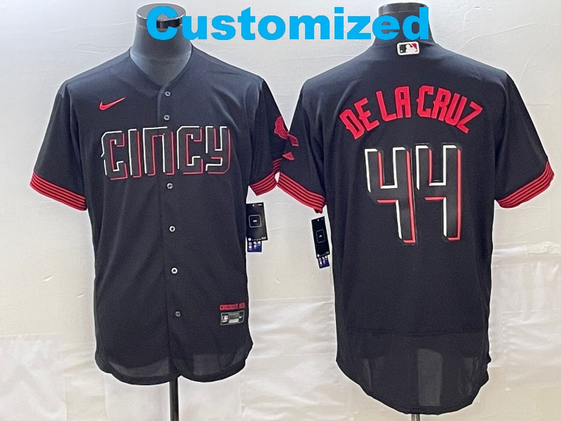 Customized Men's Nike Cincinnati Reds Black 2023 City Connect Cool Base Stitched MLB Jersey