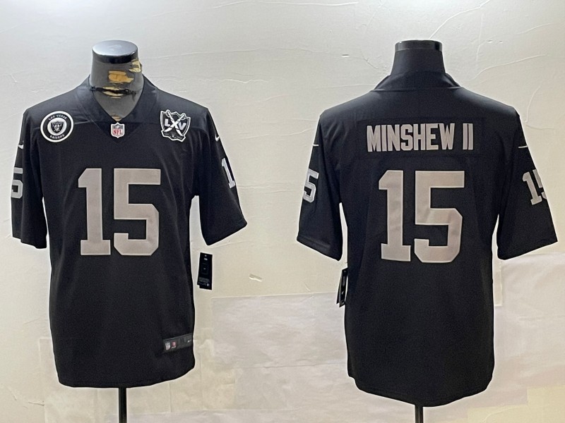 Men's Nike Las Vegas Raiders #15 Gardner Minshew II Black 2024 F.U.S.E With 65th Anniversary & Team Patch Vapor Stitched NFL Jersey