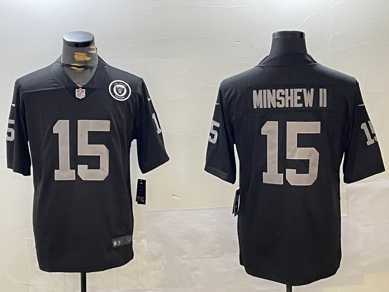 Men's Las Vegas Raiders #15 Gardner Minshew II Nike Black 2024 F.U.S.E With Team Patch Vapor Stitched NFL Jersey