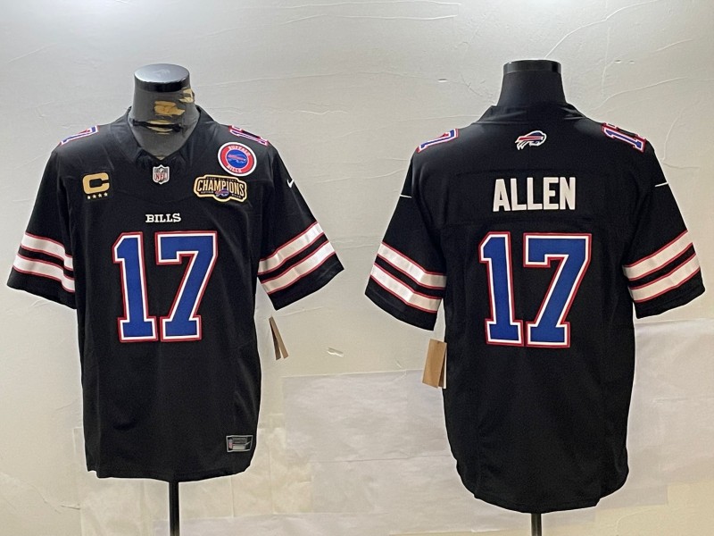 Men's Nike Buffalo Bills #17 Josh Allen Black F.U.S.E. With 2023 AFC East Champions 4-star C Team Ptach NFL Throwback Stitched Jerseys