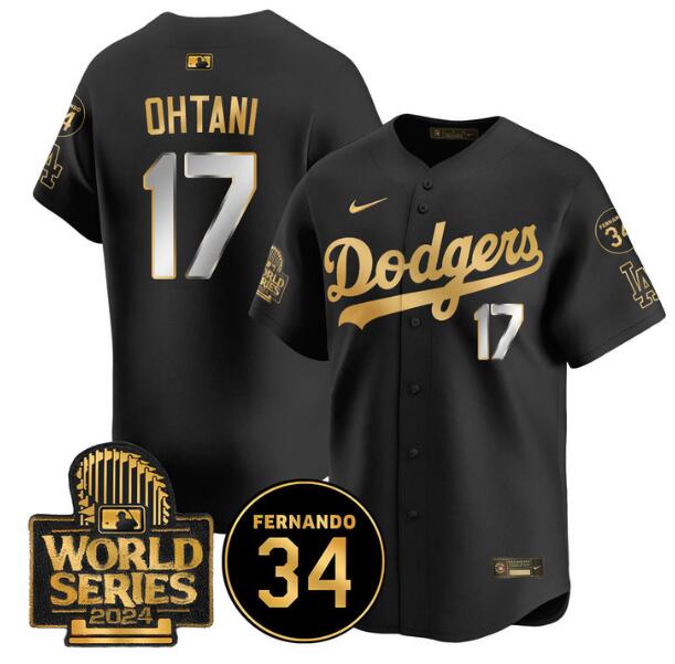 Women's Los Angeles Dodgers #17 Shohei Ohtani Black Gold 2024 World Series With Fernando Memorial Patch Limited Stitched MLB Jersey