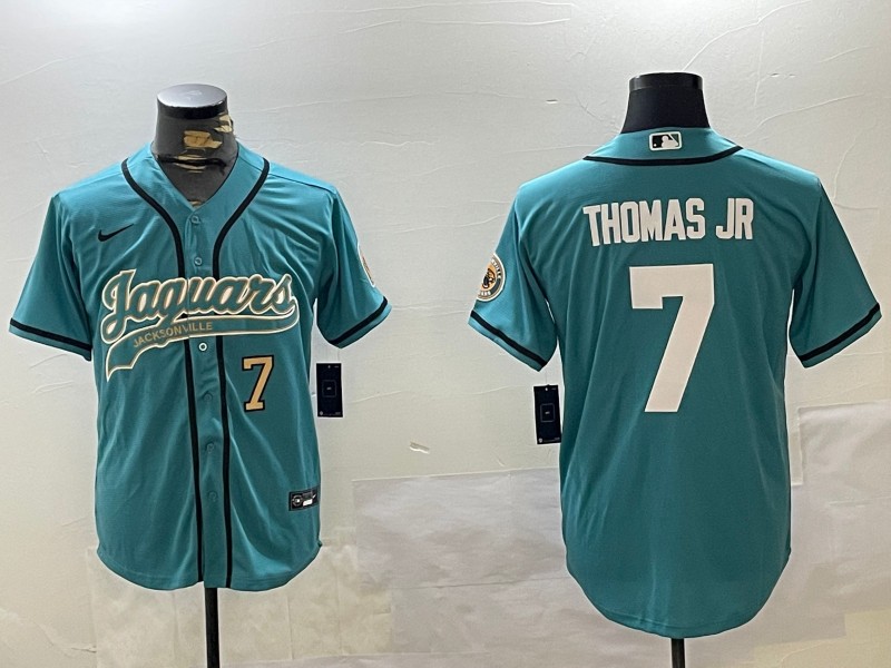 Men's Jacksonville Jaguars #7 Brian Thomas Jr Teal Number Nike Stitched MLB Baseball Jersey