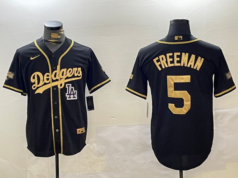 Men's Los Angeles Dodgers #5 Freddie Freeman Black Gold LA 2024 World Series Limited Champions Stitched Baseball Jersey