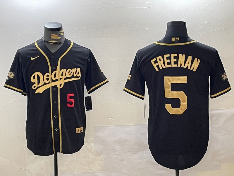 Men's Los Angeles Dodgers #5 Freddie Freeman Black Gold Number 2024 World Series Champions Limited Stitched Baseball Jersey