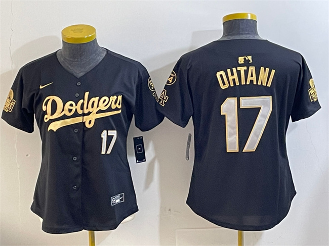 Youth Los Angeles Dodgers #17 Shohei Ohtani Black_Gold 2024 World Series With Fernando Memorial Patch Limited Stitched Baseball Jersey