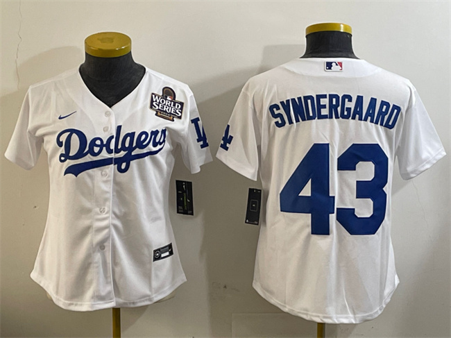 Youth Los Angeles Dodgers #43 Noah Syndergaard White 2024 World Series Cool Base Stitched Baseball Jersey