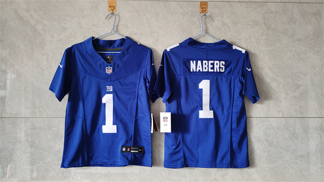 Youth New York Giants #1 Malik Nabers Blue 2024 F.U.S.E. Vapor Untouchable Limited Stitched Jersey