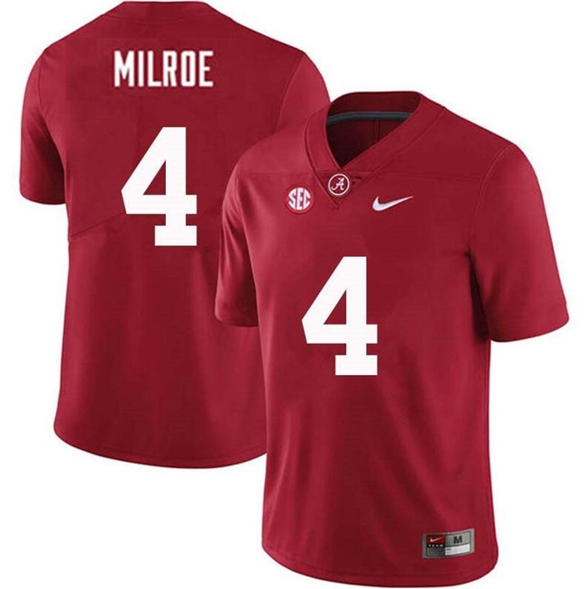 Youth Alabama Crimson Tide #4 Jalen Milroe Red Stitched Football Jersey