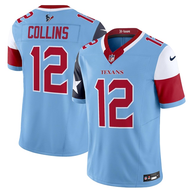 Men's Houston Texans #12 Nico Collins Blue 2024 F.U.S.E V5 Vapor Limited Stitched Football Jersey