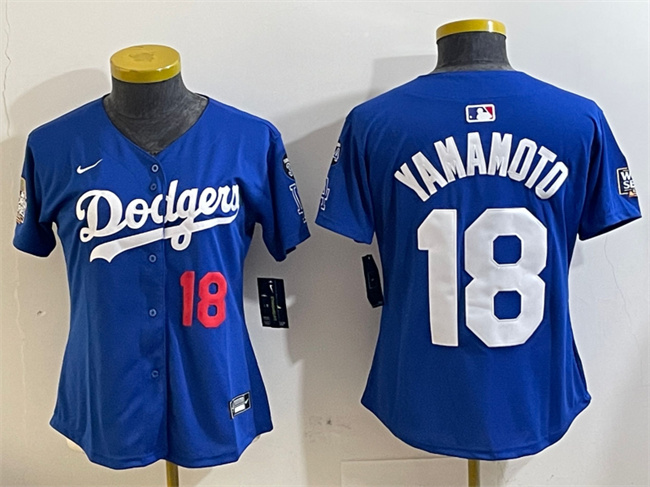 Youth Los Angeles Dodgers #18 Yoshinobu Yamamoto Royal 2024 World Series With Fernando Memorial Patch Alternate Limited Stitched Baseball Jersey