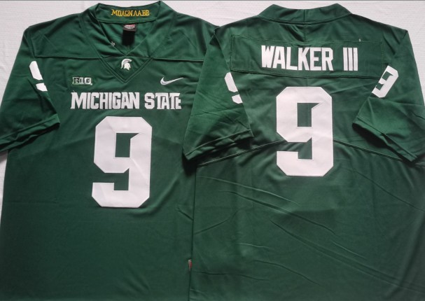 Men's Michigan State Spartans #9 Kenneth Walker III Green Nike College Football Player Game Jersey