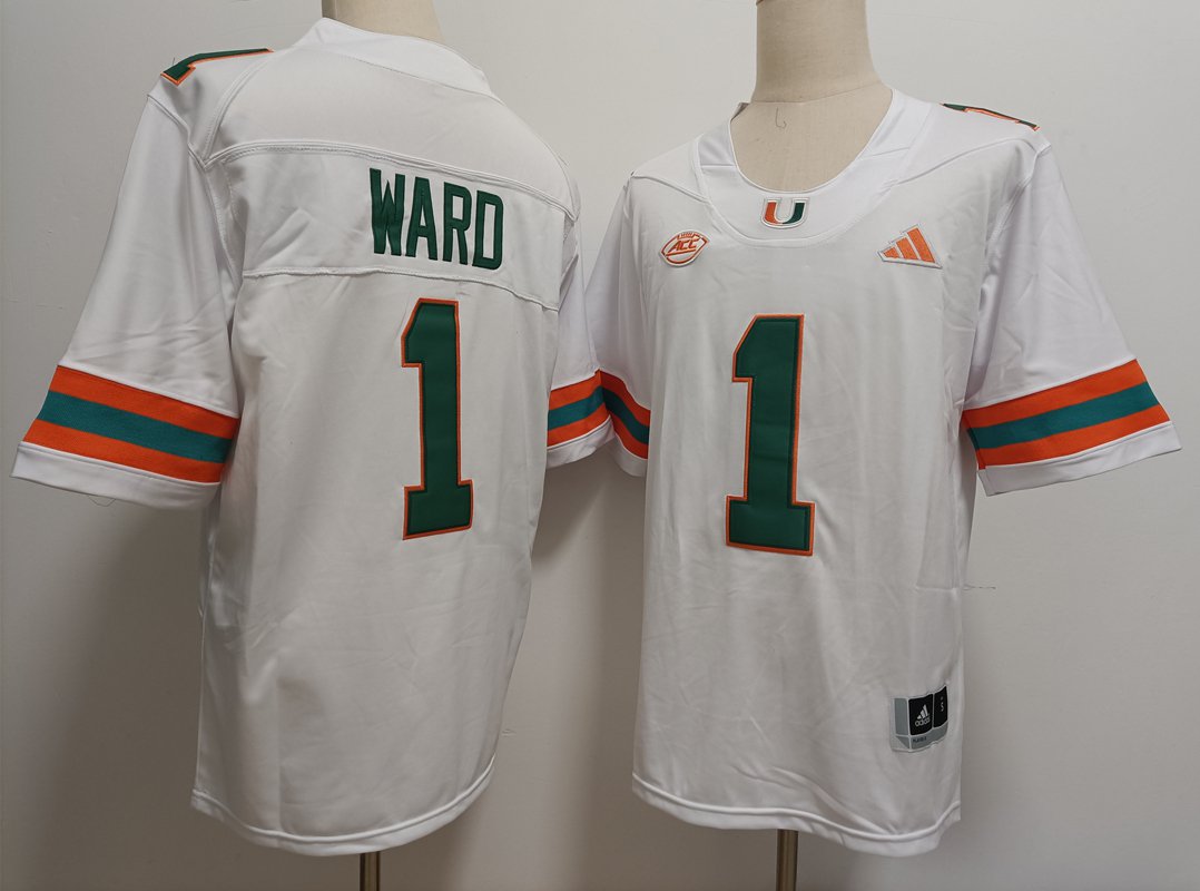 Men's Miami Hurricanes Nike #1 Cam Ward White F.U.S.E. Stitched College Football Jersey