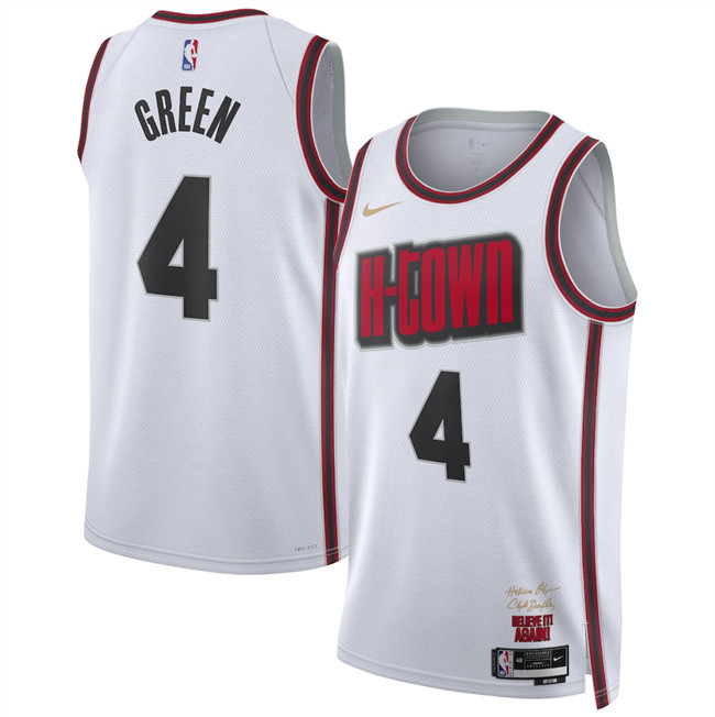 Men's Houston Rockets #4 Jalen Green White 2024-25 City Edition Stitched Jersey