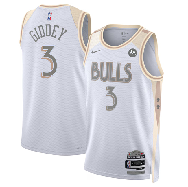 Men's Chicago Bulls #3 Josh Giddey White 2024-25 City Edition Stitched Basketball Jersey