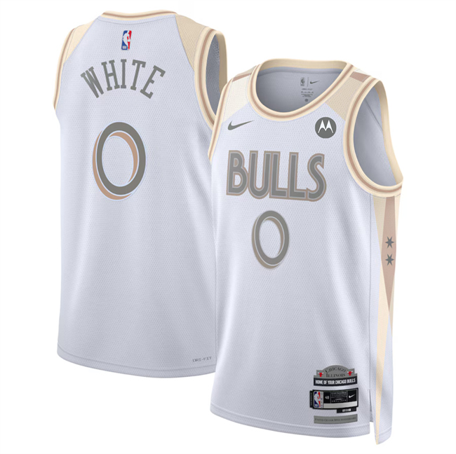 Men's Chicago Bulls #0 Coby White White 2024-25 City Edition Stitched Basketball Jersey