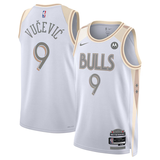 Men's Chicago Bulls #9 Nikola Vučević White 2024-25 City Edition Stitched Basketball Jersey