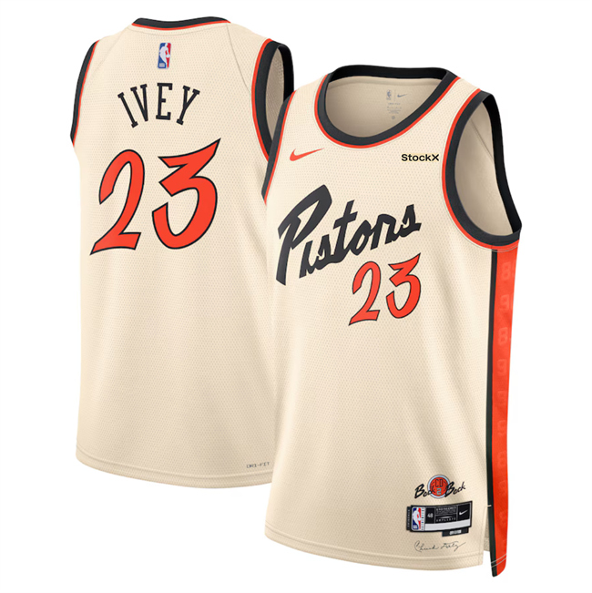 Men's Detroit Pistons #23 Jaden Ivey Cream 2024-25 City Edition Stitched Basketball Jersey