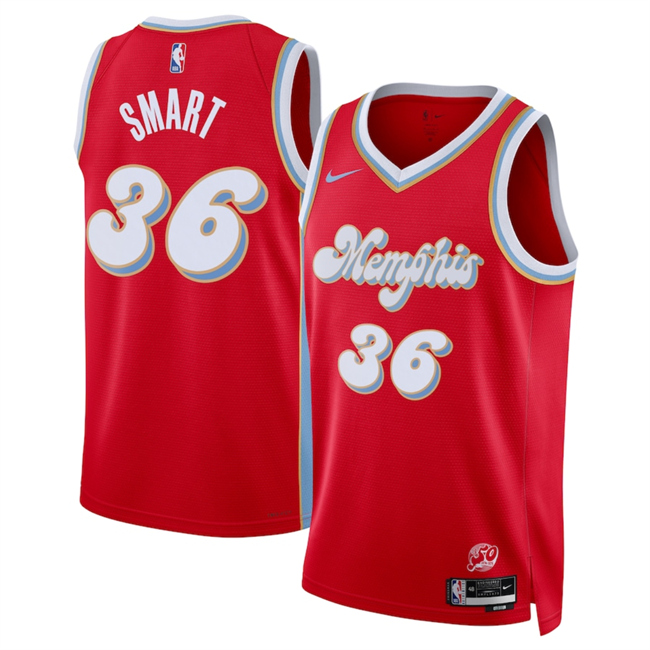 Men's Memphis Grizzlies #36 Marcus Smart Red 2024-25 City Edition Stitched Basketball Jersey