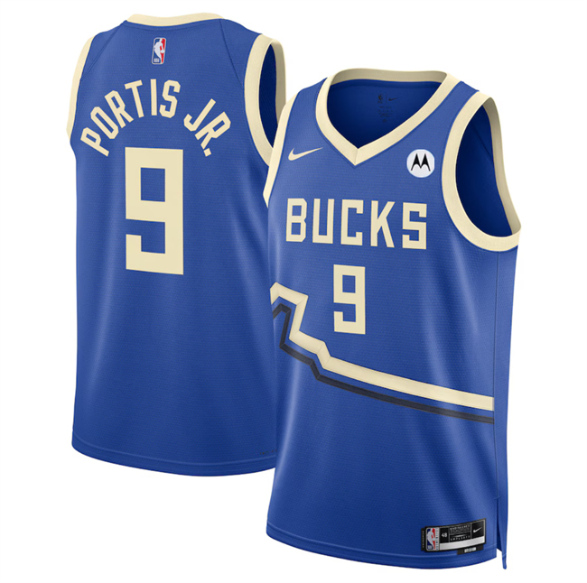 Men's Milwaukee Bucks #9 Bobby Portis Royal 2024-25 City Edition Stitched Basketball Jersey