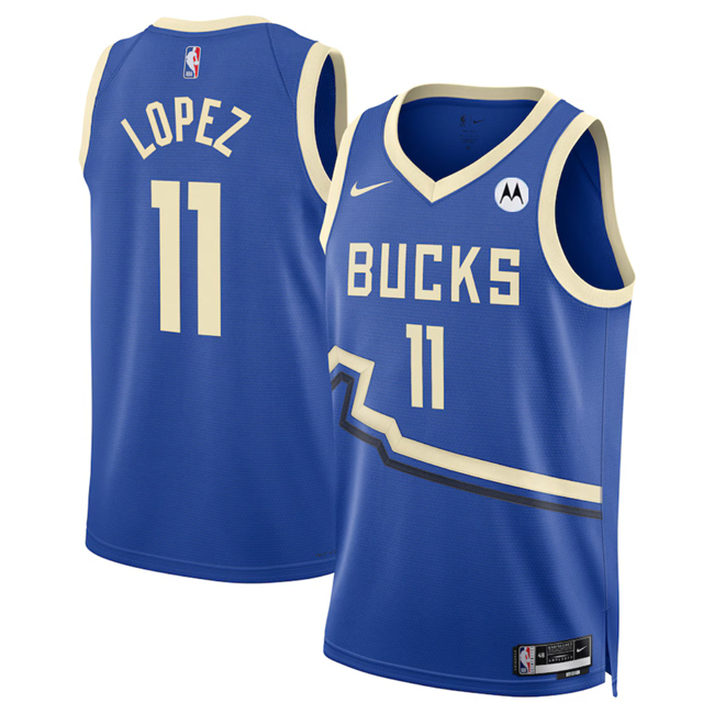 Men's Milwaukee Bucks #11 Brook Lopez Royal 2024-25 City Edition Stitched Basketball Jersey