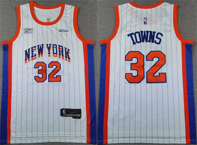 Men's New Yok Knicks #32 Karl-Anthony Towns White 2024-25 City Edition Stitched Basketball Jersey