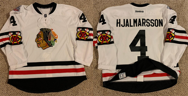 Men's Chicago Blackhawks #4 Niklas Hjalmarsson White Stitched Hockey Jersey