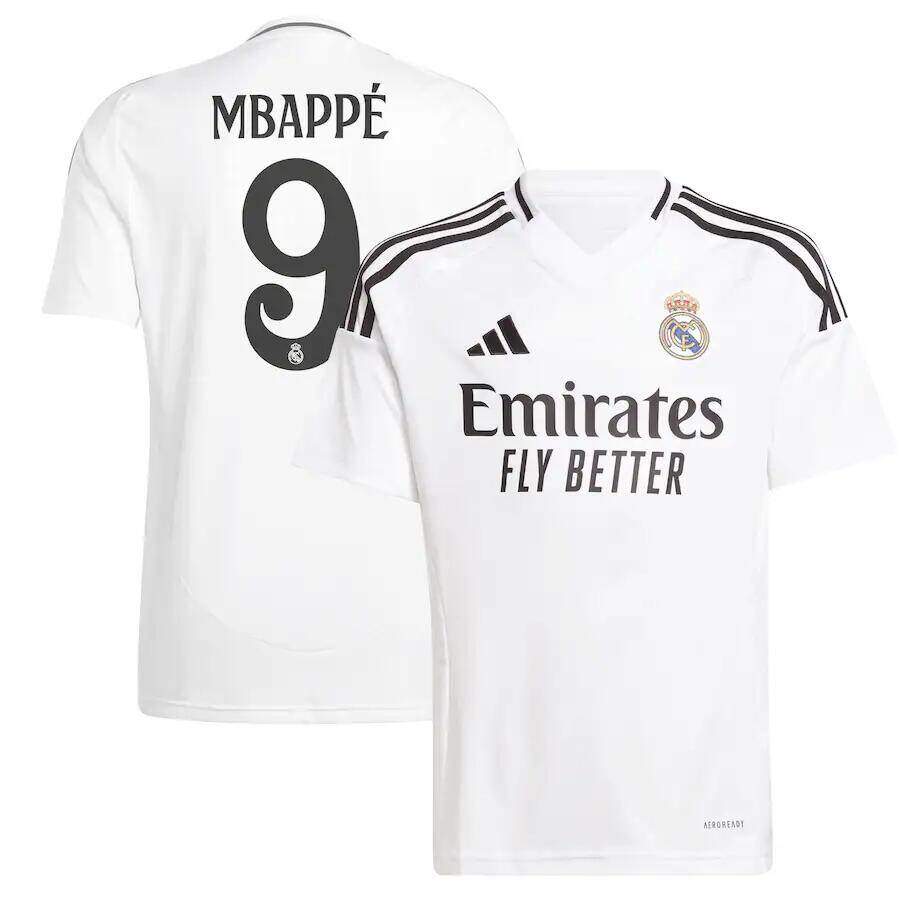 Men's Real Madrid #9 Kylian Mbappé White 2024-25 Home Soccer Jersey