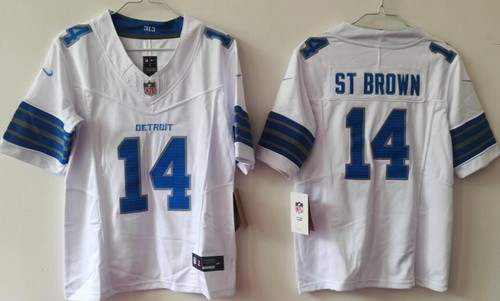 Women's Detroit Lions #14 Amon Ra St Brown White F.U.S.E. Vapor Untouchable Limited Stitched Football Jersey