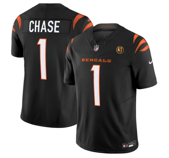 Men's Cincinnati Bengals #1 Ja'Marr Chase Black F.U.S.E. With John Madden Patch Vapor Limited Stitched Football Jersey