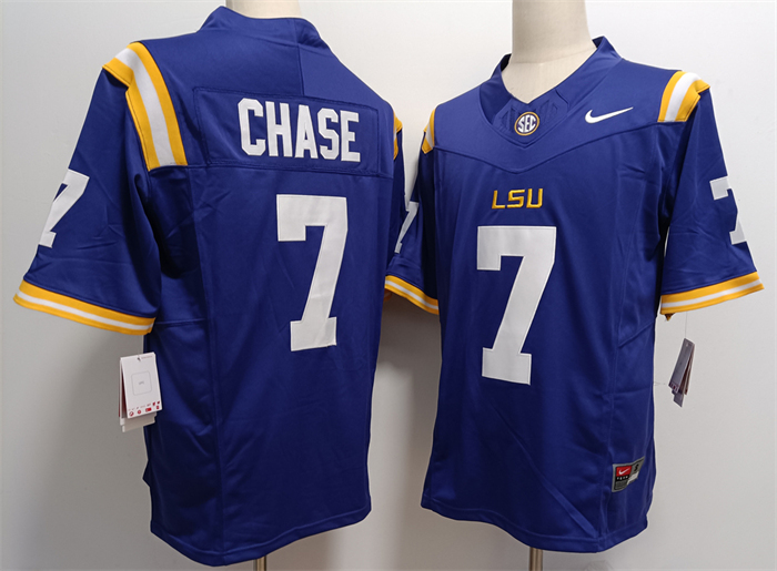 Men's LSU Tigers #7 Ja'Marr Chase F.U.S.E Purple Stitched Jersey