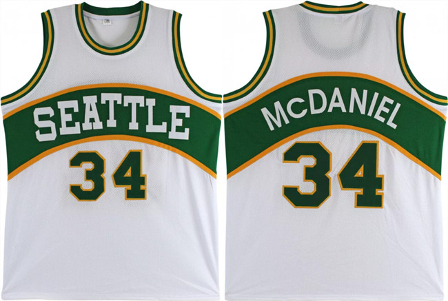 Men's Seattle Supersonics #34 Xavier McDaniel White Stitched Basketball Jersey