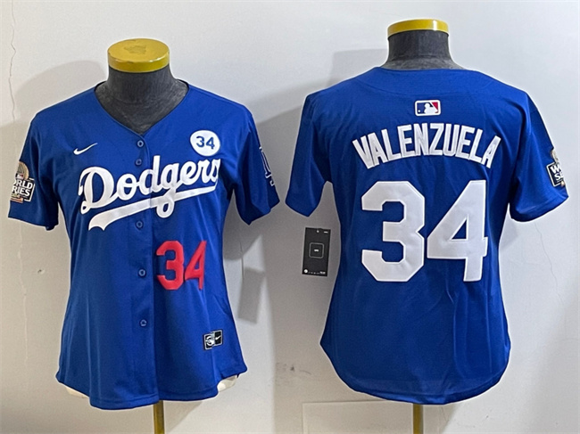 Women's Los Angeles Dodgers #34 Toro Valenzuela Royal 2024 World Series With No. 34 Patch Alternate Limited Stitched Baseball Jersey